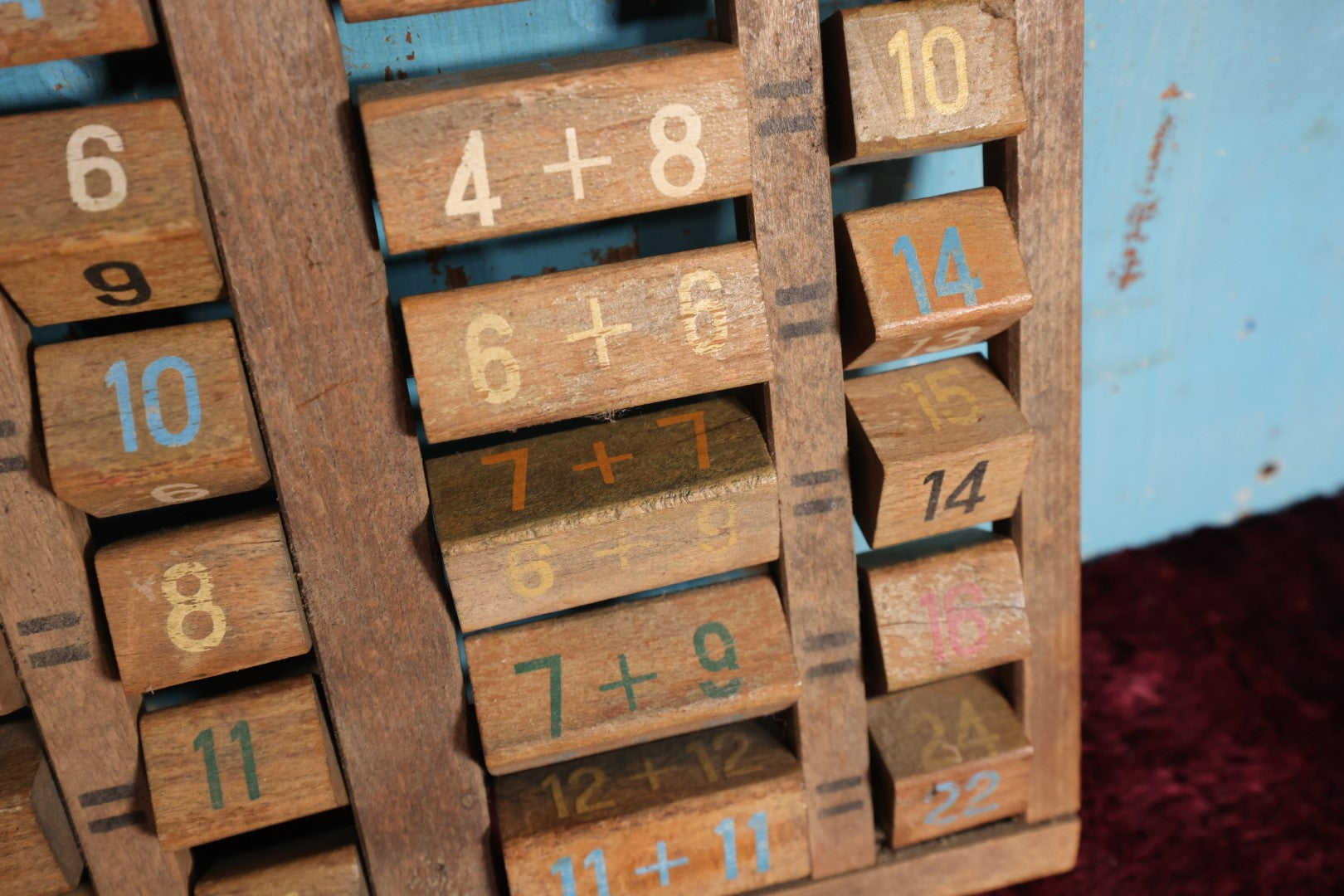 Lot 077 - Vintage Wooden Math Board Adding Toy, Teaching Aid