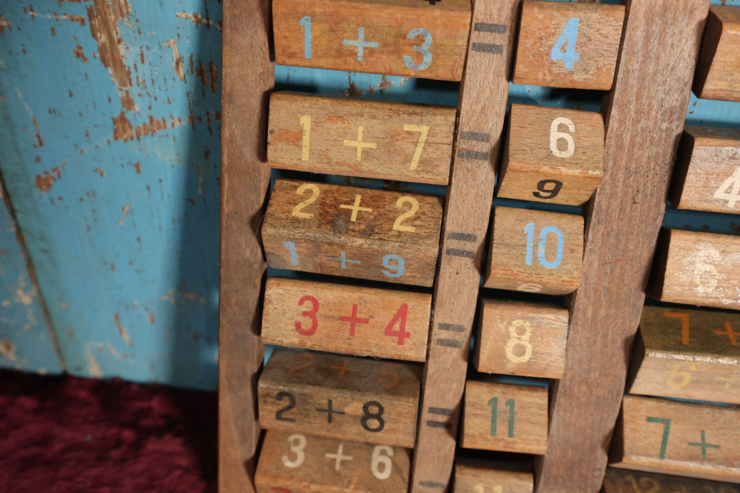 Lot 077 - Vintage Wooden Math Board Adding Toy, Teaching Aid