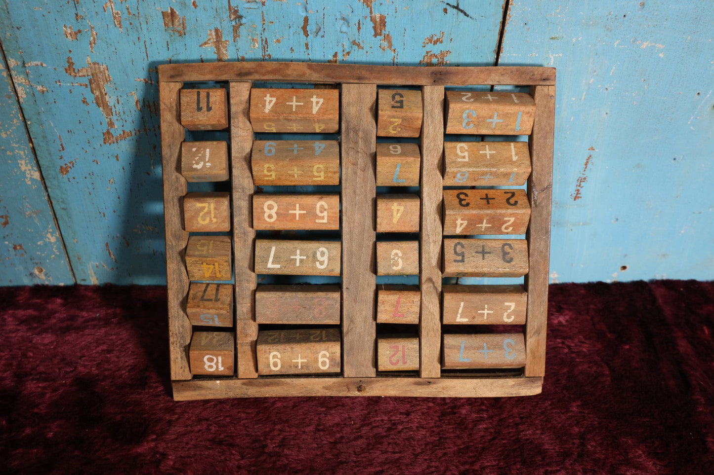 Lot 077 - Vintage Wooden Math Board Adding Toy, Teaching Aid