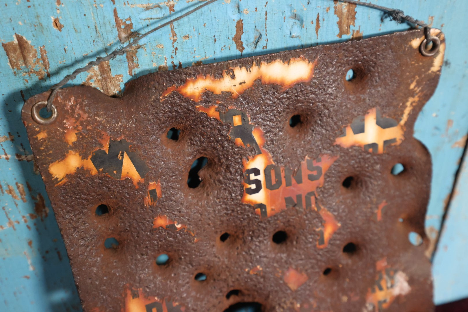 Lot 079 - Vintage Bullet Riddled Target Practice Porcelain Sign ...