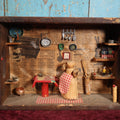 Lot 090 - Vintage Folk Art Diorama of Woman At Home, Mixed Media, Dominoes, Mice, Newpaper Backing, Made In Old Coca Cola Bottle Crate