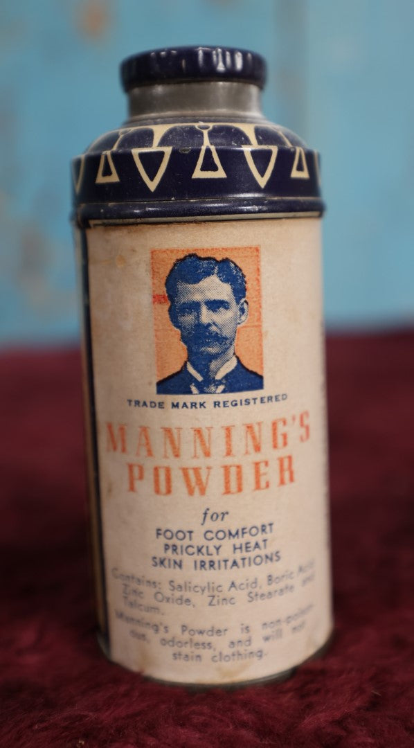 Lot 094 - Vintage Manning's Powder For Foot Comfort, Prickly Heat, And Skin Irritation Tin