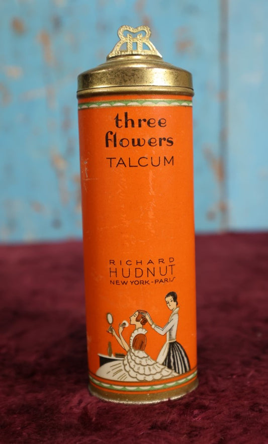 Lot 095 - Vintage Three Flowers Talcum Powder Tin, Richard Hudnut, New York, Paris