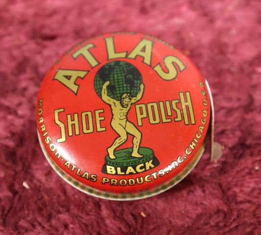 Lot 096 - Vintage Atlas Shoe Polish Tin, Chicago, Red With Atlas Lifting Globe