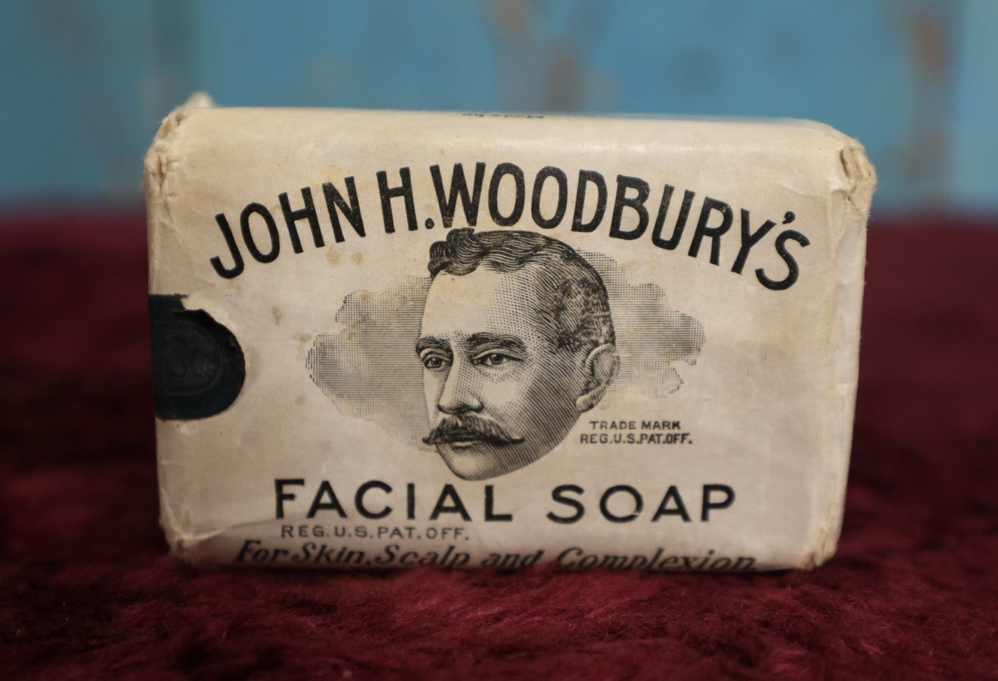 Lot 098 - Vintage John H. Woodbury's Facial Soap Unusued Bar With Advertising On Wrapper, Man With Mustache