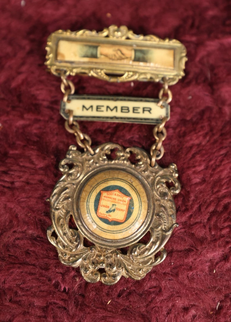 Lot 101 - Antique Boot And Shoe Union Membership Badge, Medal, With Shaking Hands Motif, Manufactured By Whitehead And Hoag, New Jersey