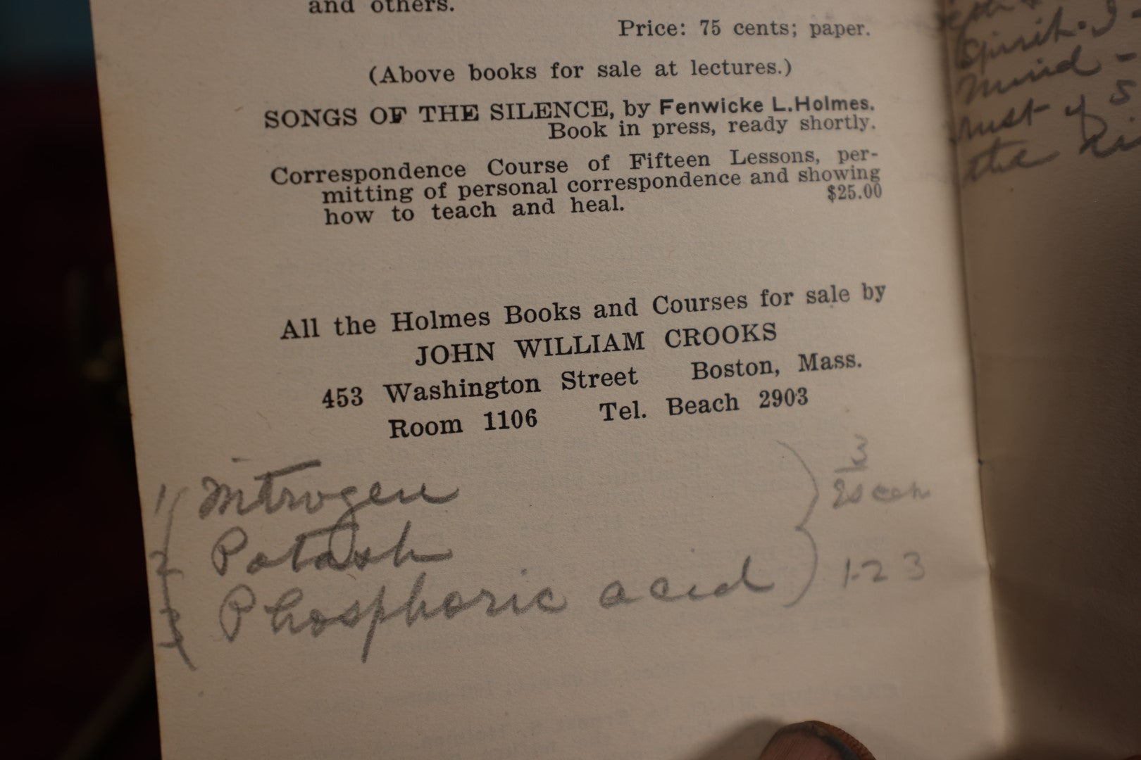 Lot 111 - Psychology And Practical Metaphysics, How To Use The Laws of Mind For Health And Success, By Fenwicke L. Holmes, Copyright 1921