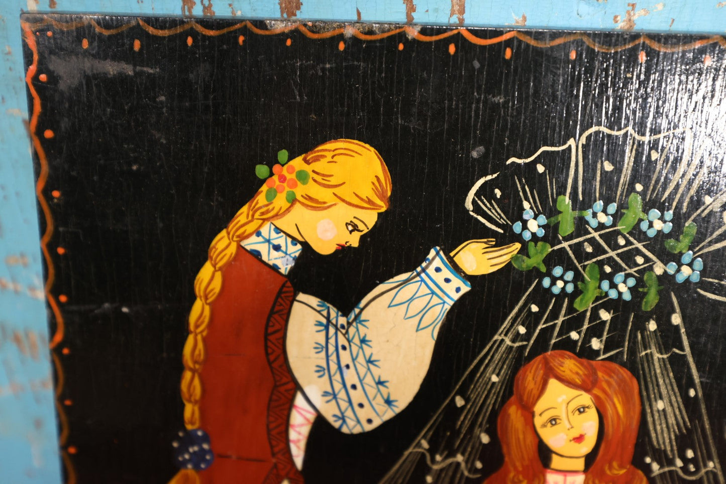 Lot 128 - Whimsical Fantasy Folk Art Lacquered  Russian Painting On Wood Panel, Note Losses, Paper Label On Back