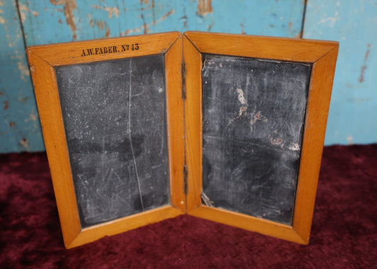 Lot 129 - A.W. Faber No. 43 Double Folding Slate Chalkboard, Blackboard, With Severe Wear To Board, Decorative Exterior