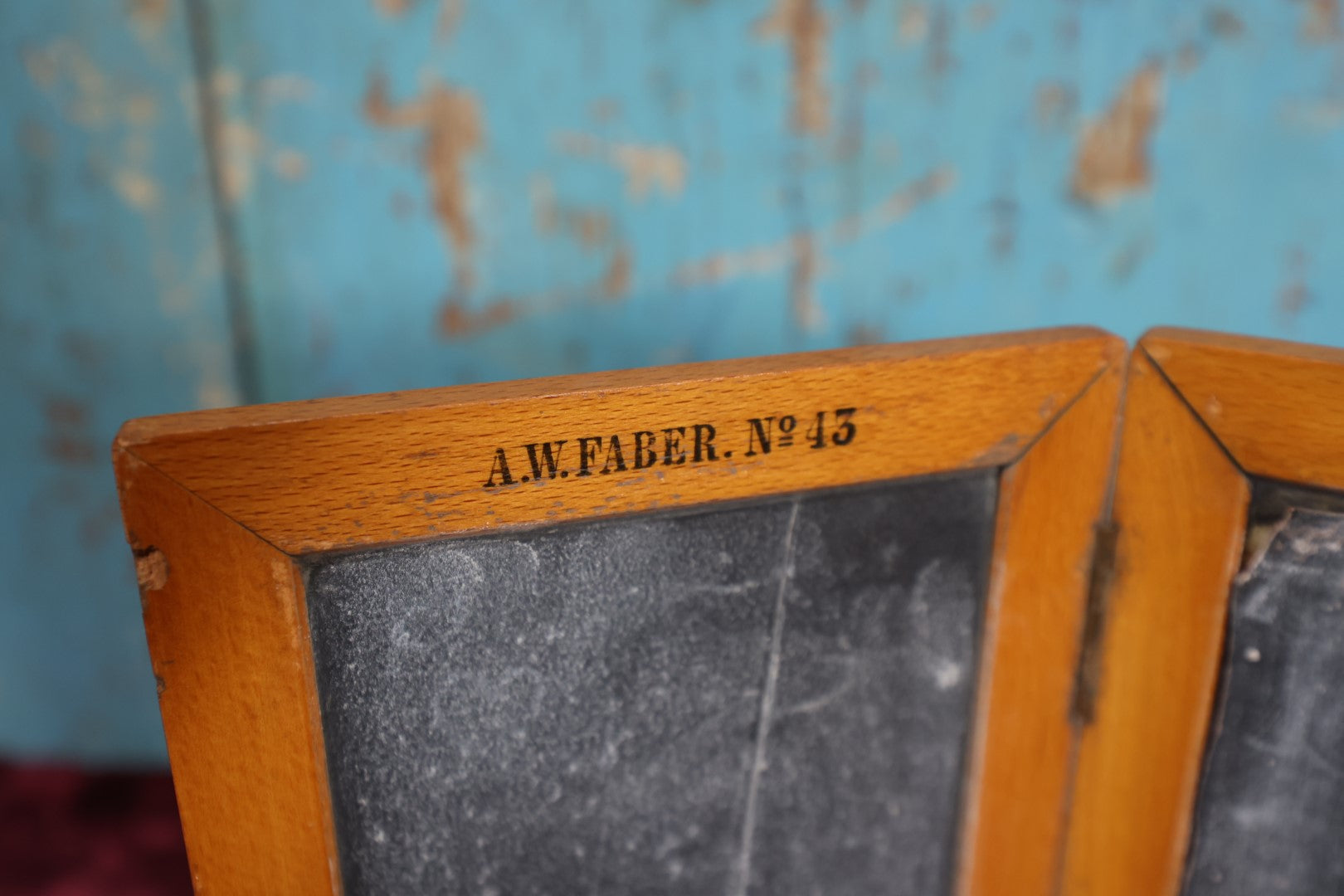 Lot 129 - A.W. Faber No. 43 Double Folding Slate Chalkboard, Blackboard, With Severe Wear To Board, Decorative Exterior