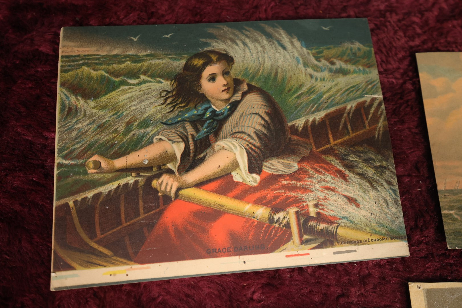 Lot 132 - Ephemera Lot - Four Piece Antique Nautical Chromo Litho Grouping Including Grace Darling (Heroic Lighthouse Keeper) And Nantucket Cliffs