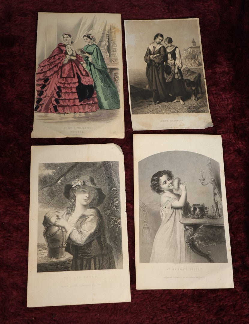 Lot 133 - Ephemera Lot - Four Piece Antique Engraving Lot Depicting Women, Girls, Fashion, Including Hand Colored French Fasion Plate