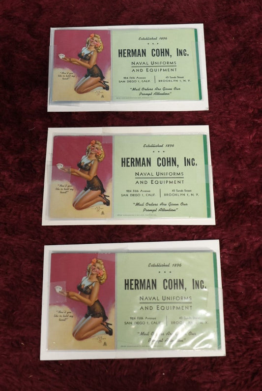 Lot 136 - Ephemera Lot - Three Piece Grouping of Vintage Pinup Ink Blotters, Herman Cohn, Inc. Naval Equipments And Uniforms, San Diego California And Brooklyn, New York, Three Duplicates