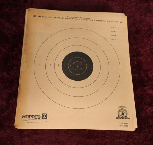 Lot 142 - Vintage Grouping of Official 50Ft Timed And Rapid Fire Pistol Target Paper Targets By Hoppe's 9, Official N.R.A. Competition Item #B3