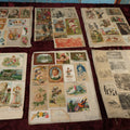 Lot 153 - Ephemera Lot - Six Loose Linen Scrapbook Pages With Victorian And Edwardian Trade Cards, Including Many With Anthropormphic Frogs, And Unusual Clippings And Comics