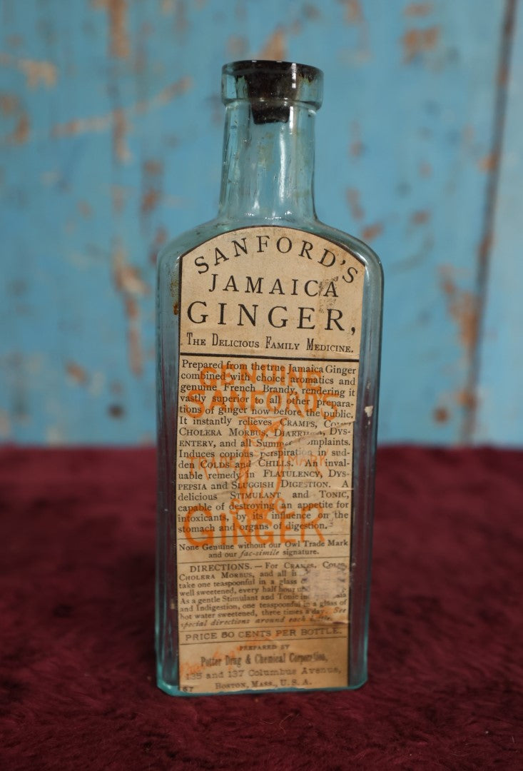 Lot 158 - Sanford's Jamaica Ginger, The Delicious Family Medicine, Glass Bottle With Paper Label, Out of Boston