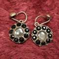 Lot 007 - Pair Of Antique Victorian Earrings With Black Stones Surrounding Glass Windows, Human Hair Weaving