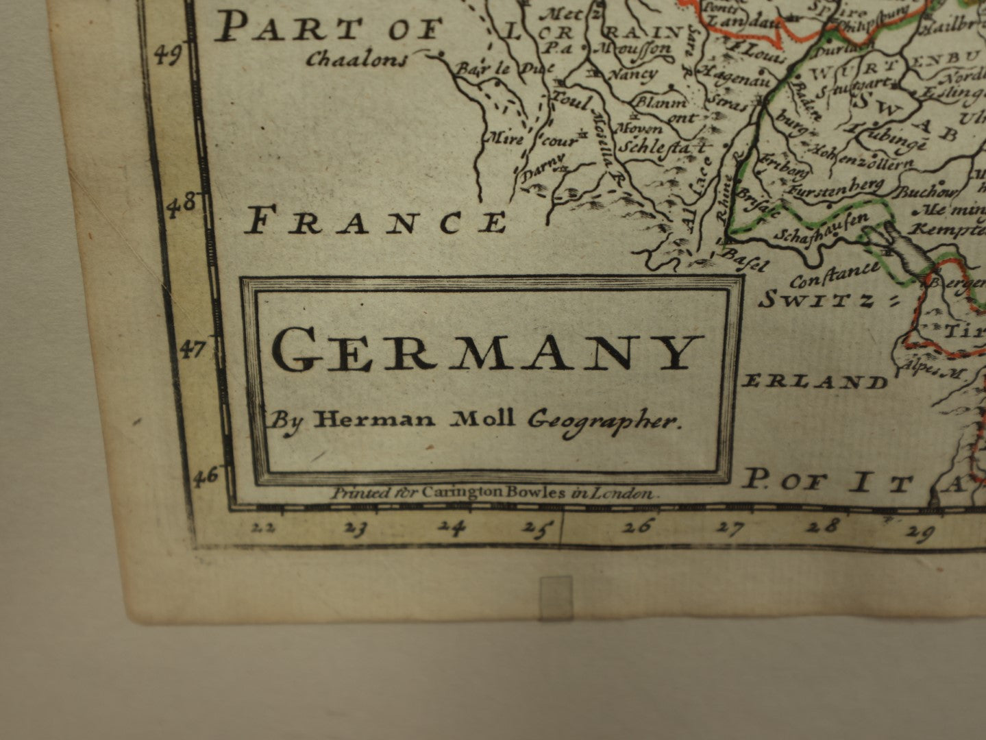 Lot 010 - 18th Century Map Of Germany By Geographer Herman Moll, Printed For Carrington Bowles In London, Circa 1730, Professionally Framed, Wayne Gallery, Providence, Rhode Island