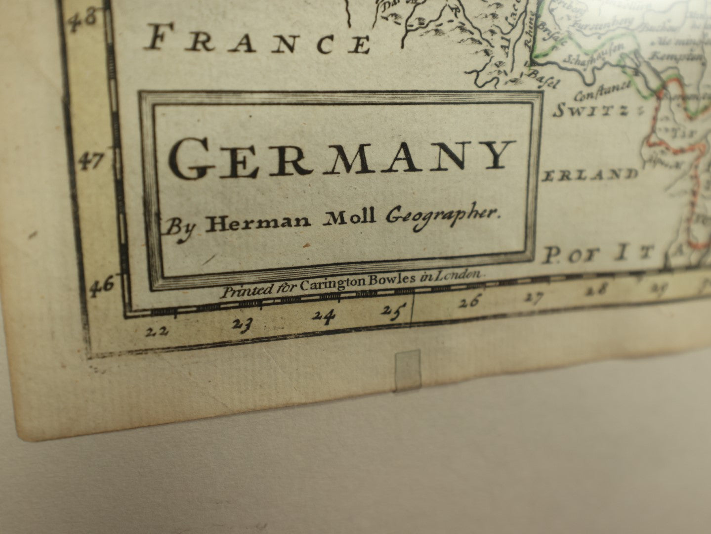 Lot 010 - 18th Century Map Of Germany By Geographer Herman Moll, Printed For Carrington Bowles In London, Circa 1730, Professionally Framed, Wayne Gallery, Providence, Rhode Island