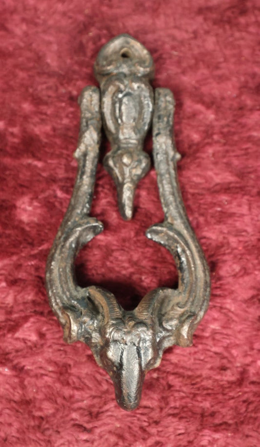 Lot 013 - Antique Victorian Cast Iron Curly Horned Ram Head Door Knocker