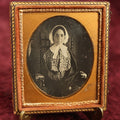 Lot 023 - Antique 1/6th Plate Daguerreotype Of Old Woman Sitting In Handsome Chair, In Half Case