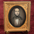 Lot 024 - Antique 1/6th Plate Daguerreotype Of Very Handsome Man With Large, Dark Eyes, Bowtie, Beard, In Half Case With Mat