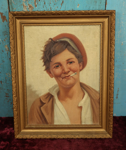 Lot 030 - Vintage Boy Smoking Cigarette Oil On Board Painting, Signed Rossi, Likely Done After Rossi & Italian Contemporaries, Such As Antonio Vallone