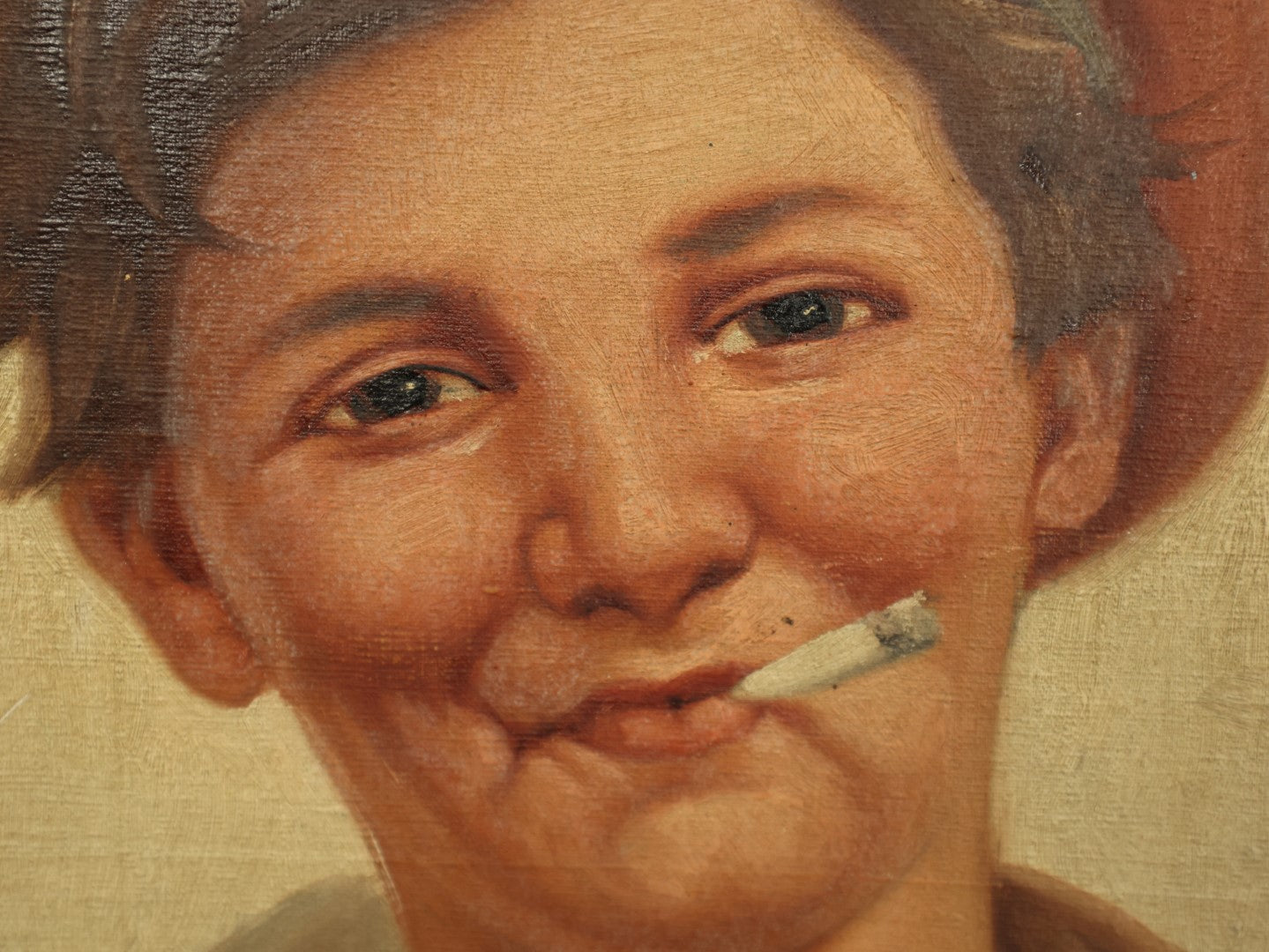 Lot 030 - Vintage Boy Smoking Cigarette Oil On Board Painting, Signed Rossi, Likely Done After Rossi & Italian Contemporaries, Such As Antonio Vallone