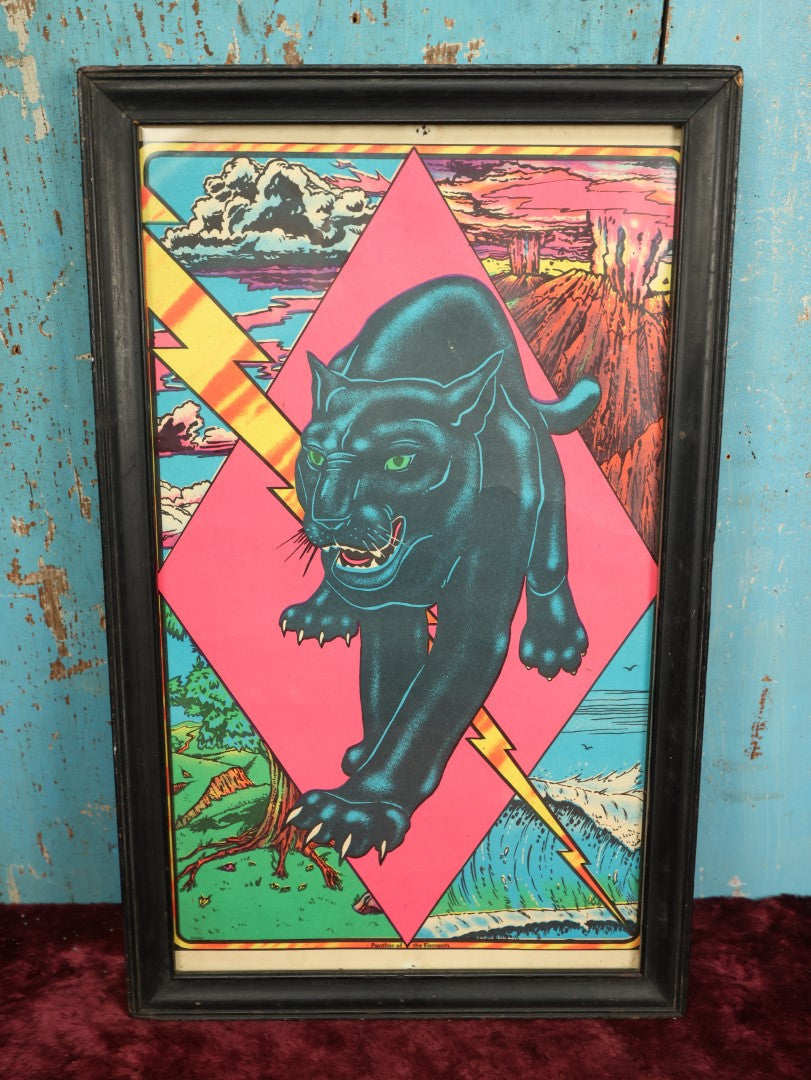 Lot 031 - Vintage Framed Black Light Poster The Panther Of The Elements, Marked Menlo, Circa 1970s, Anachronistic Framing