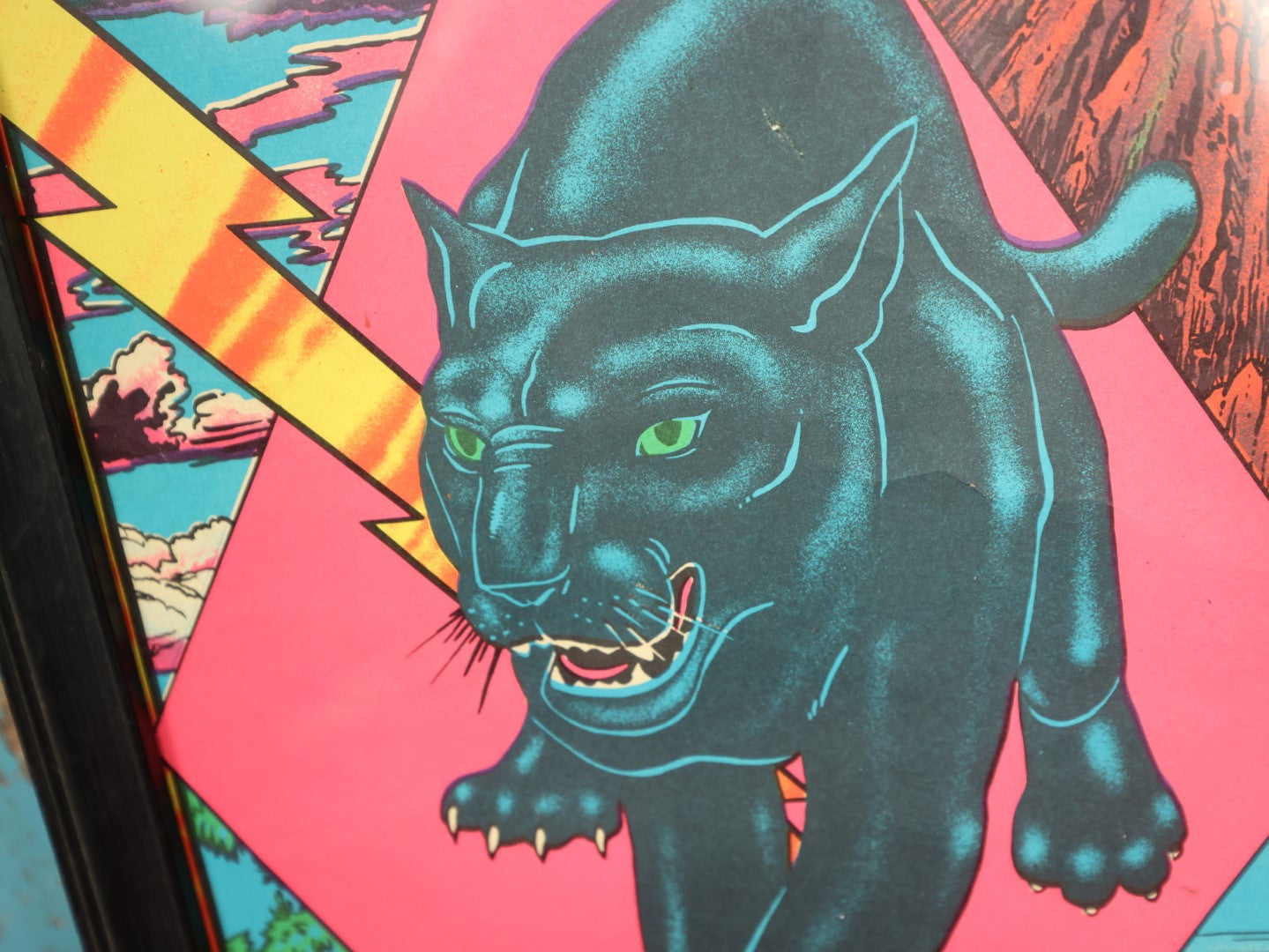 Lot 031 - Vintage Framed Black Light Poster The Panther Of The Elements, Marked Menlo, Circa 1970s, Anachronistic Framing