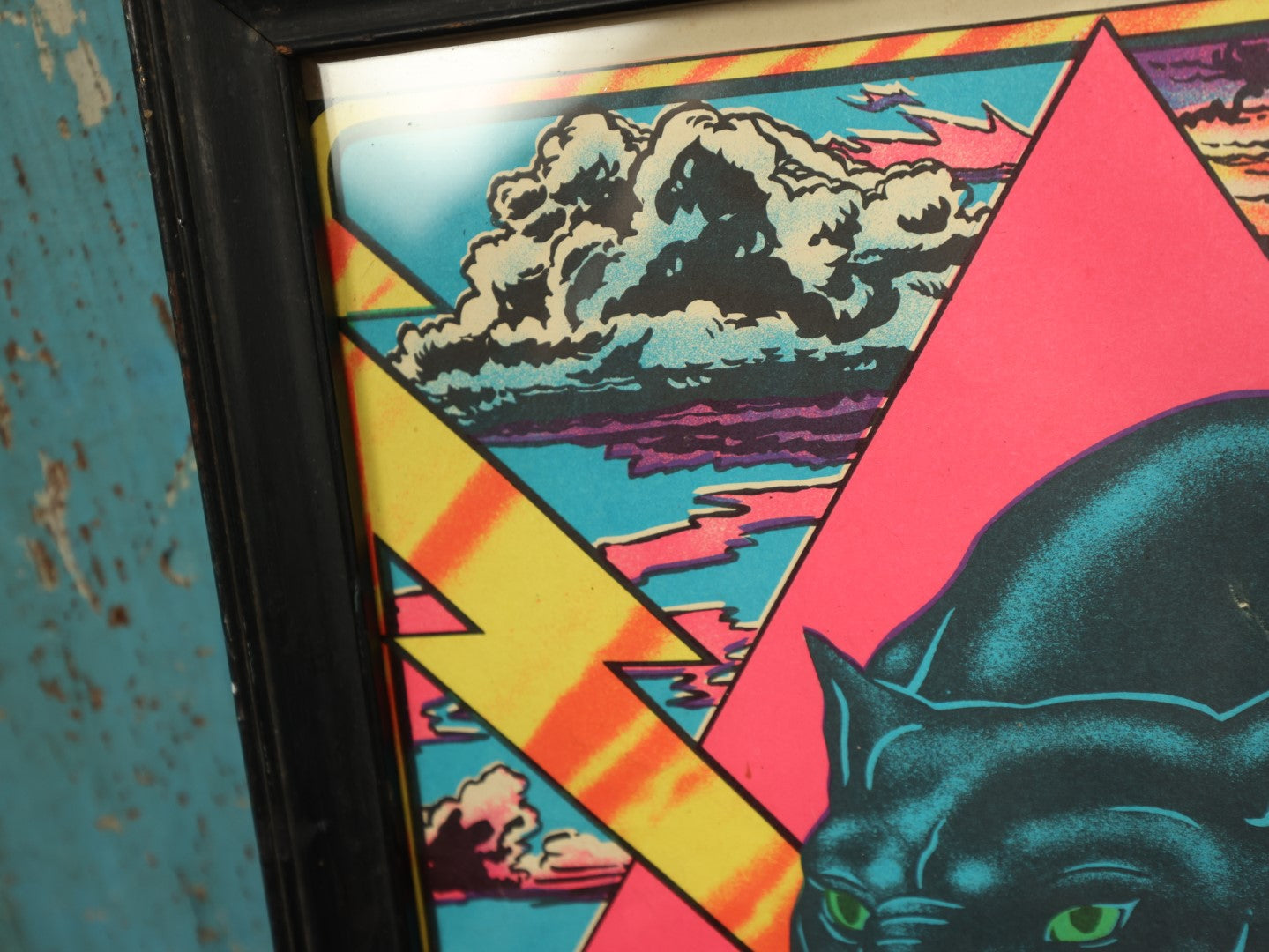 Lot 031 - Vintage Framed Black Light Poster The Panther Of The Elements, Marked Menlo, Circa 1970s, Anachronistic Framing