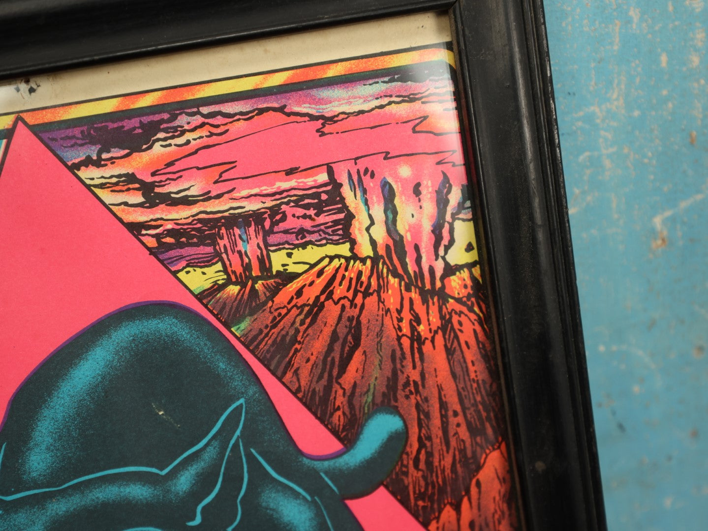 Lot 031 - Vintage Framed Black Light Poster The Panther Of The Elements, Marked Menlo, Circa 1970s, Anachronistic Framing