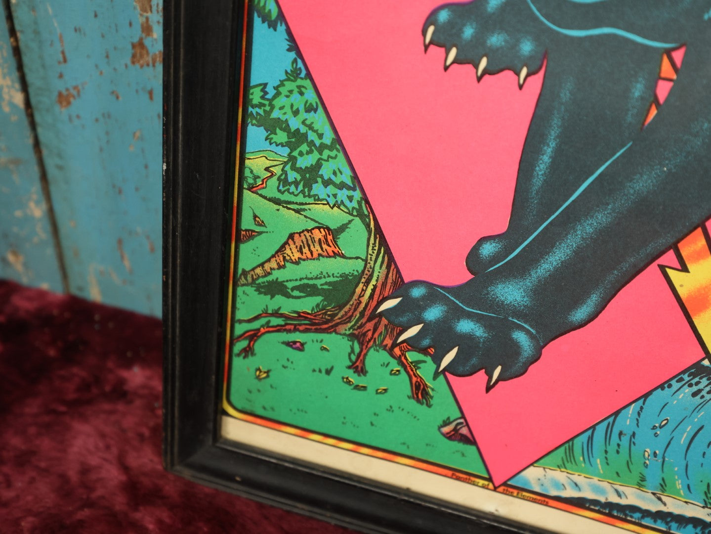 Lot 031 - Vintage Framed Black Light Poster The Panther Of The Elements, Marked Menlo, Circa 1970s, Anachronistic Framing