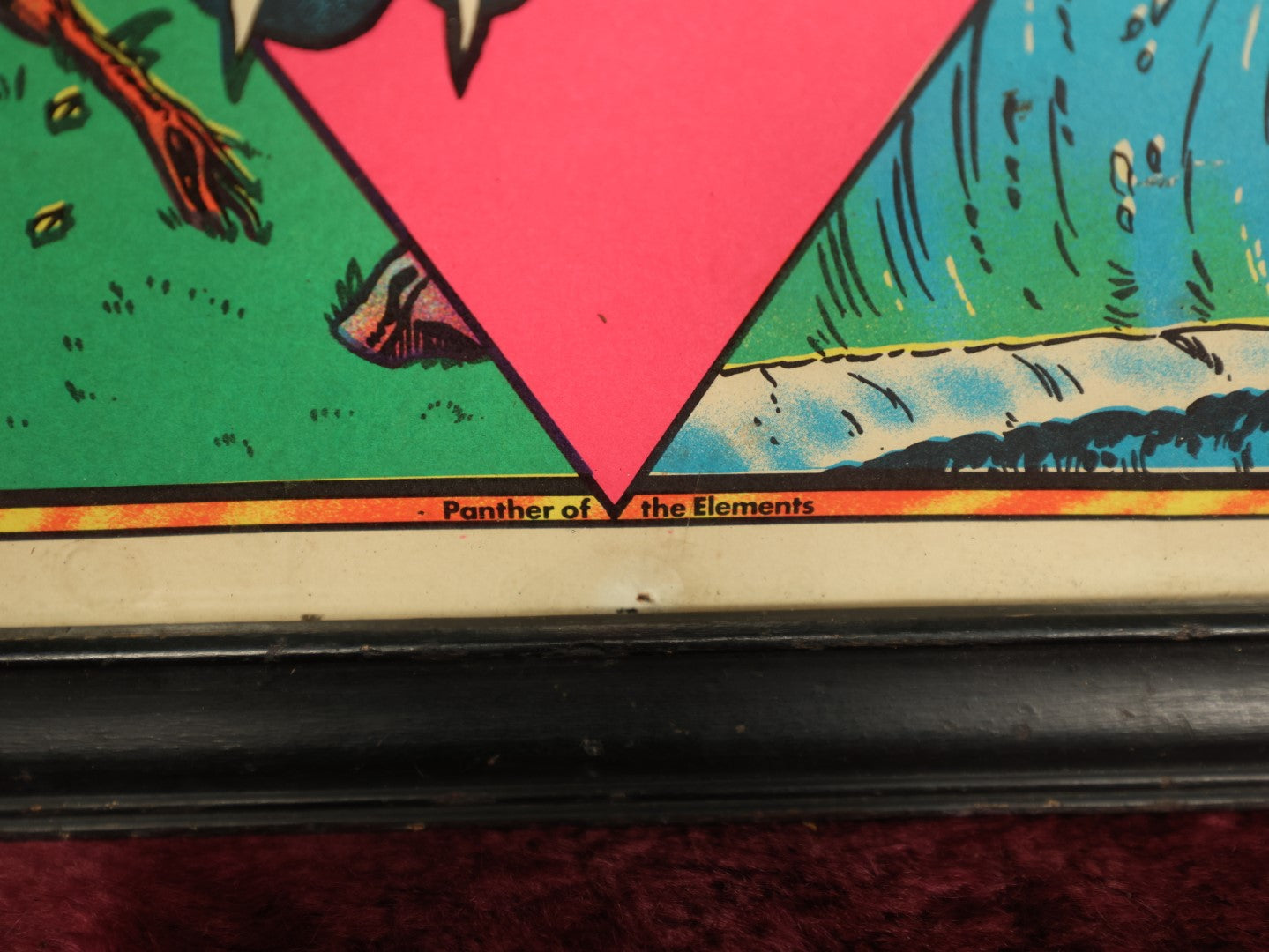 Lot 031 - Vintage Framed Black Light Poster The Panther Of The Elements, Marked Menlo, Circa 1970s, Anachronistic Framing