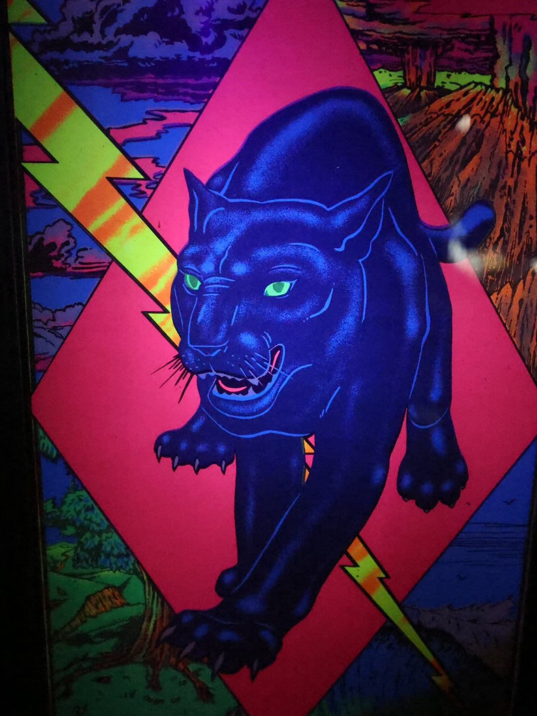 Lot 031 - Vintage Framed Black Light Poster The Panther Of The Elements, Marked Menlo, Circa 1970s, Anachronistic Framing