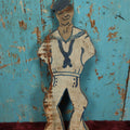 Lot 034 - Antique Folk Art Sailor Wood Cut Wall Hanger, Hand Painted, Hand Cut, With Eye Hook For Hanging, Various Wear, Painted Both Sides