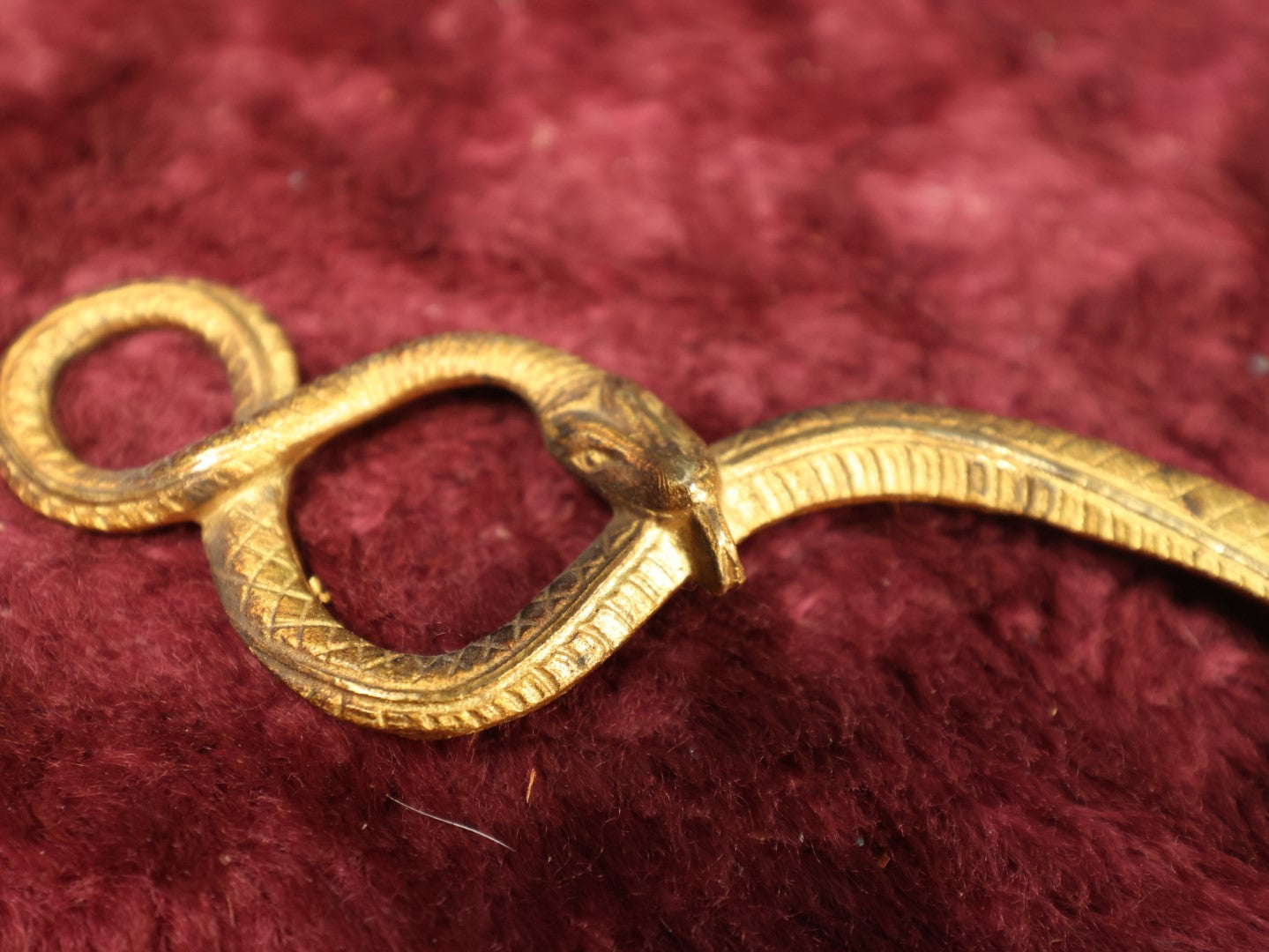 Lot 036 - Unusual Curly Brass Snake Ornament, Has Tines For Mounting To Something