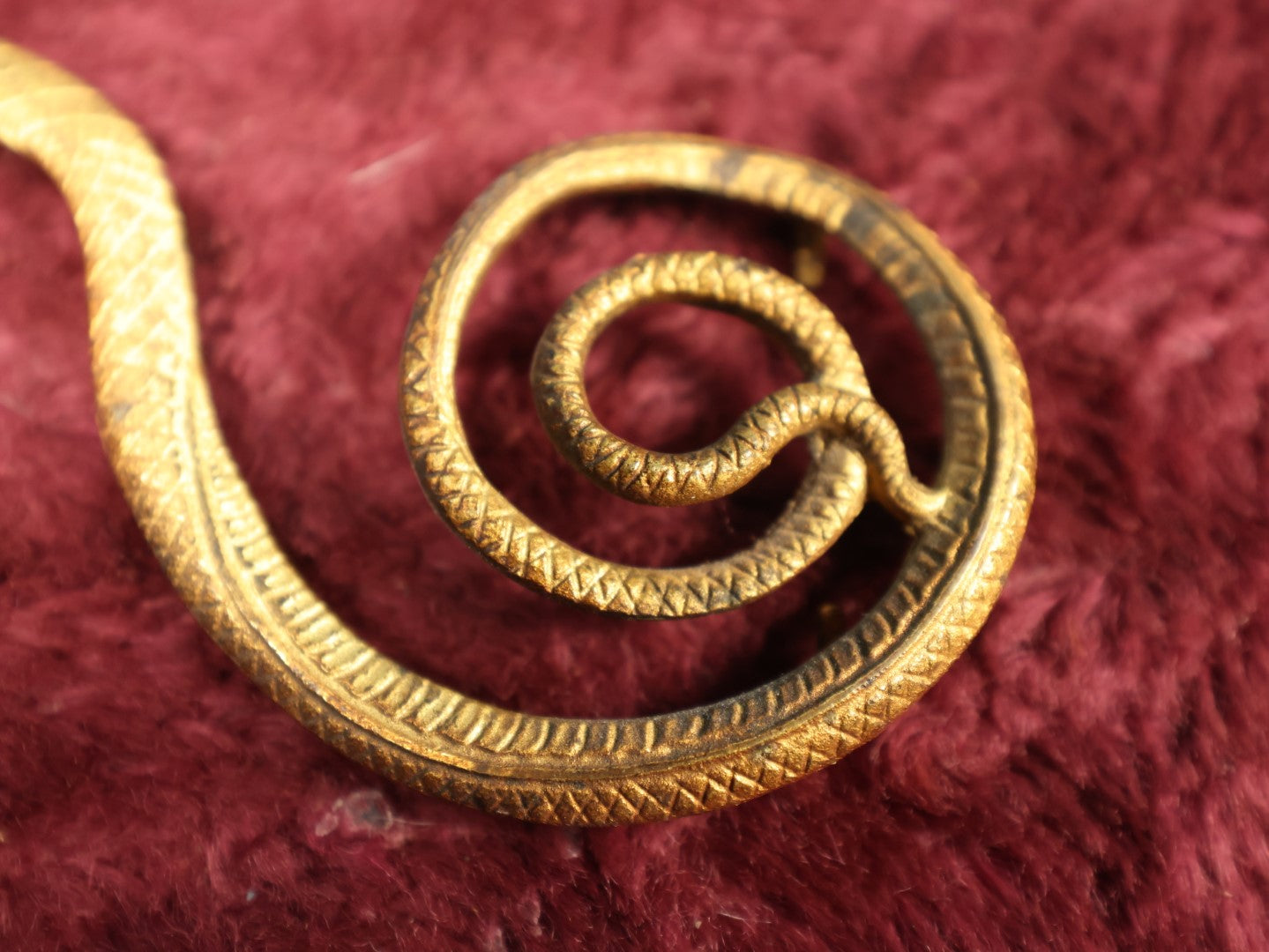 Lot 036 - Unusual Curly Brass Snake Ornament, Has Tines For Mounting To Something