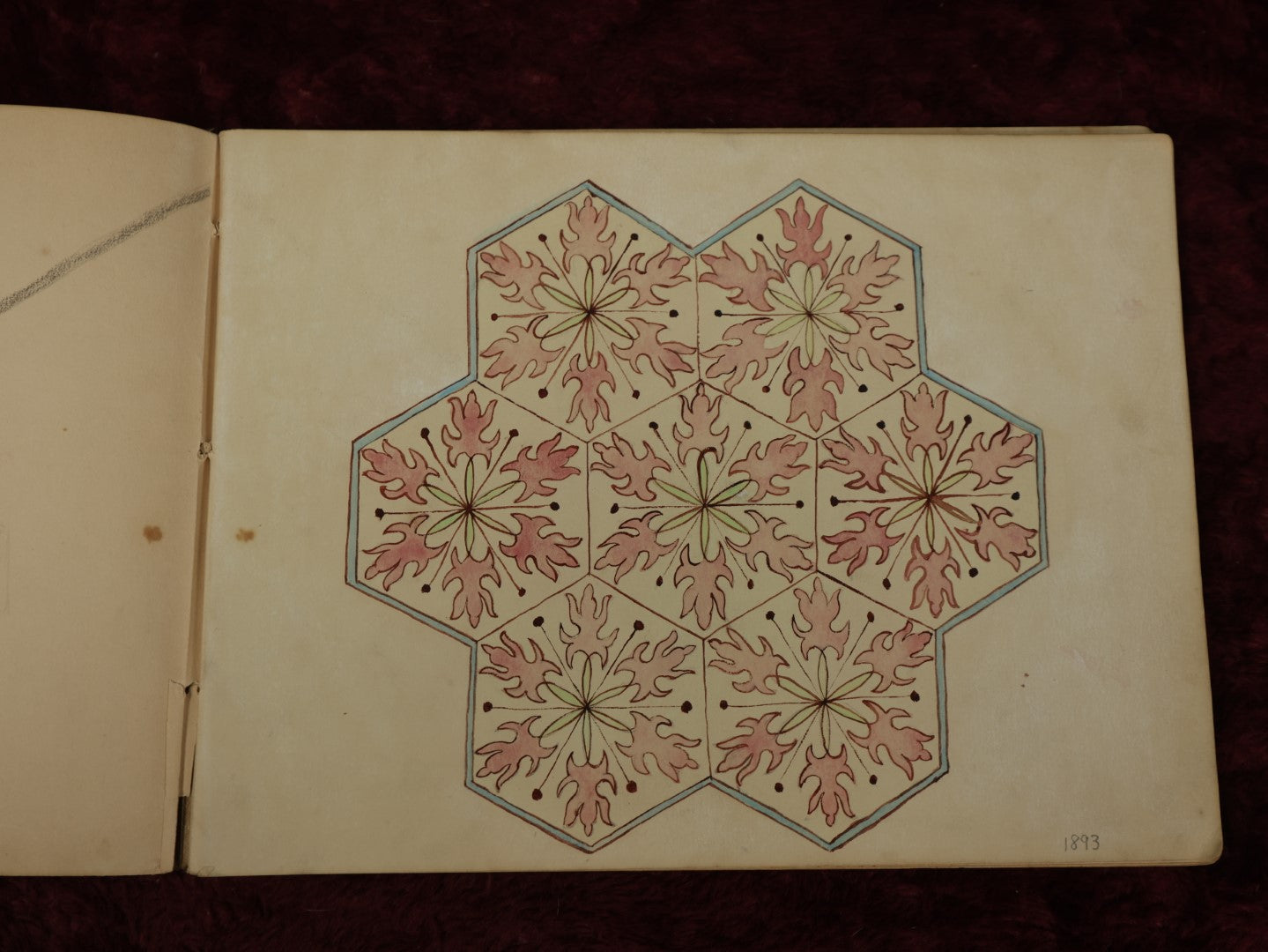 Lot 039 - 1893 Watercolor And Sketchbook Of Winona B. Taylor, Containing Numerous Watercolor Paintings Of Patterns, Textiles, And Houses And Buildings