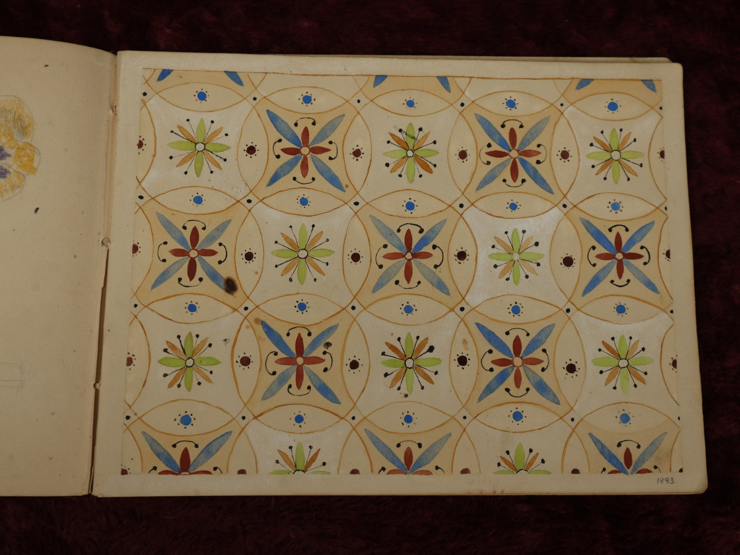 Lot 039 - 1893 Watercolor And Sketchbook Of Winona B. Taylor, Containing Numerous Watercolor Paintings Of Patterns, Textiles, And Houses And Buildings