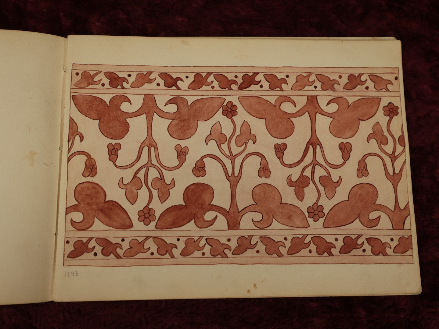 Lot 039 - 1893 Watercolor And Sketchbook Of Winona B. Taylor, Containing Numerous Watercolor Paintings Of Patterns, Textiles, And Houses And Buildings