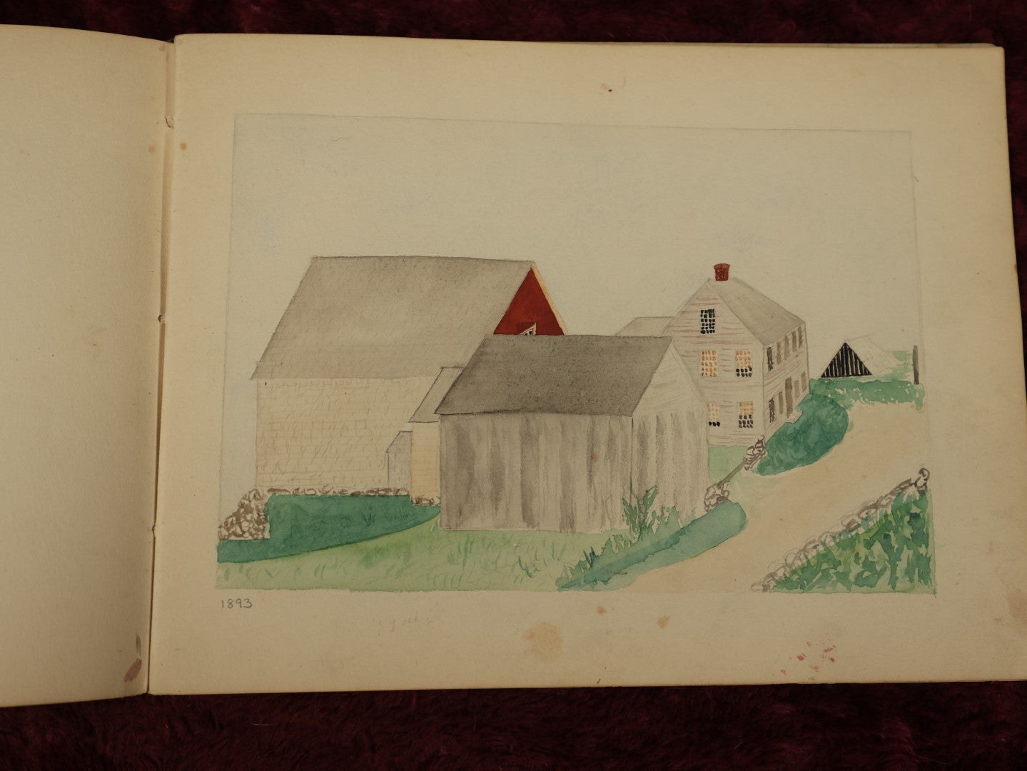 Lot 039 - 1893 Watercolor And Sketchbook Of Winona B. Taylor, Containing Numerous Watercolor Paintings Of Patterns, Textiles, And Houses And Buildings