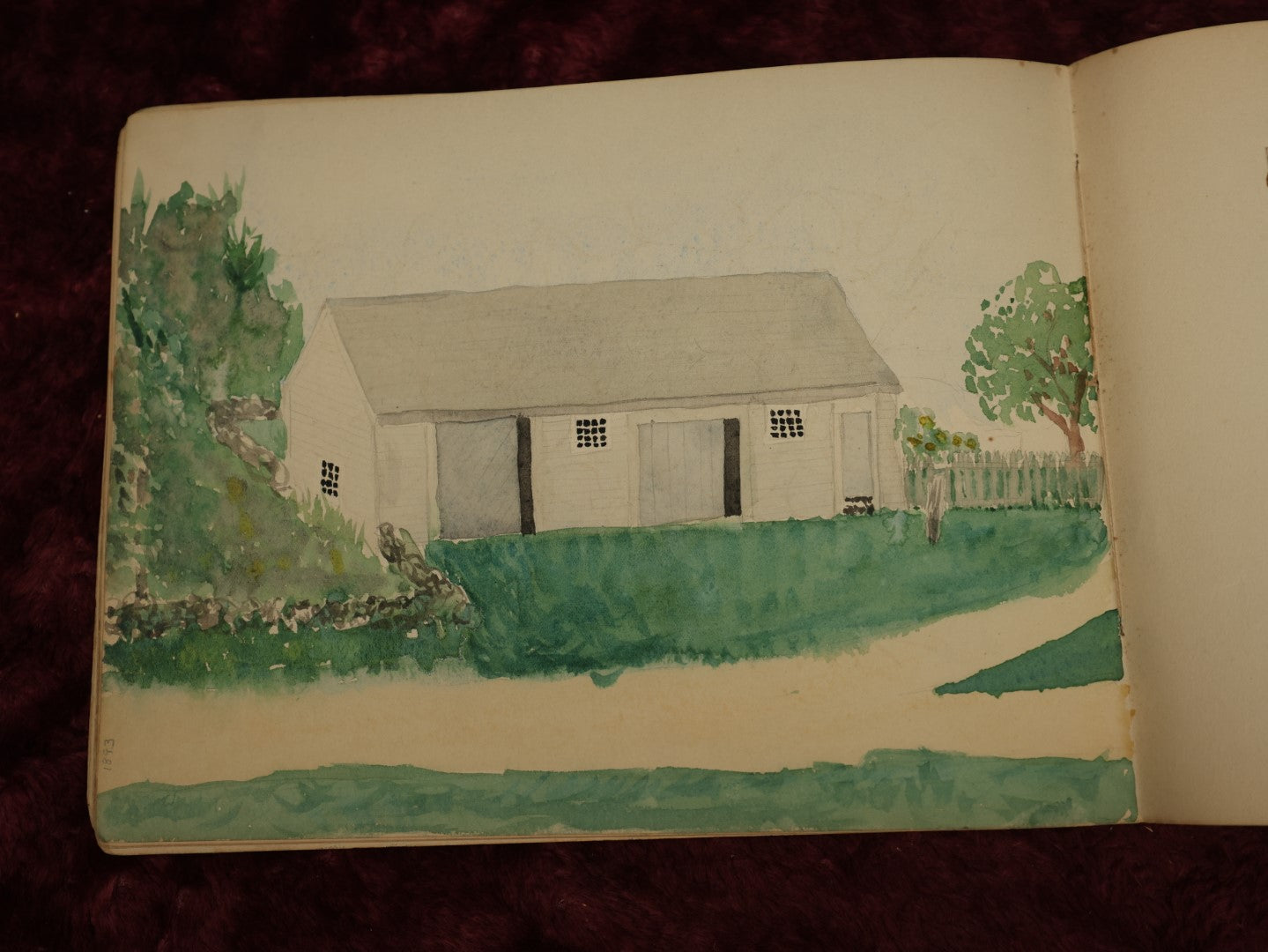 Lot 039 - 1893 Watercolor And Sketchbook Of Winona B. Taylor, Containing Numerous Watercolor Paintings Of Patterns, Textiles, And Houses And Buildings