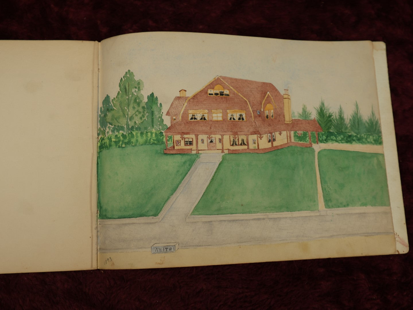 Lot 039 - 1893 Watercolor And Sketchbook Of Winona B. Taylor, Containing Numerous Watercolor Paintings Of Patterns, Textiles, And Houses And Buildings