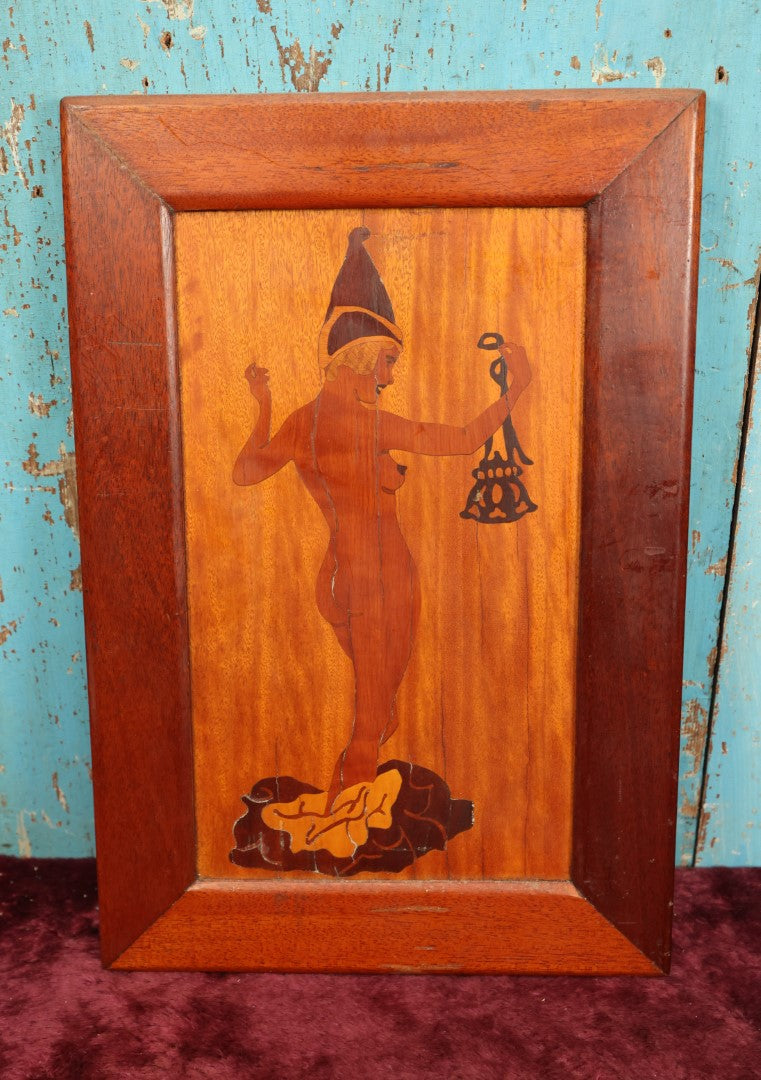 Lot 047 - Vintage Nude Dutch Girl Marquetry Inlay Wall Hanging Decor, A Fun Twist On The Classic Dutch Girl Image