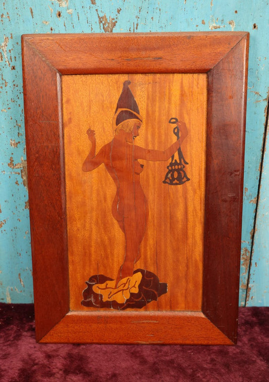 Lot 047 - Vintage Nude Dutch Girl Marquetry Inlay Wall Hanging Decor, A Fun Twist On The Classic Dutch Girl Image