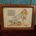 Lot 048 - Vintage Framed Esquire Girl April 1947 Pin Up Calendar With Blonde Pin Up Girl, Note Residue On Paper