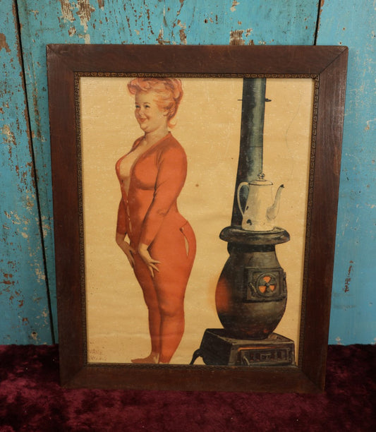 Lot 049 - Vintage Framed Duane Bryers Hilda Print, Plus Size Pin Up, Standing By Stove