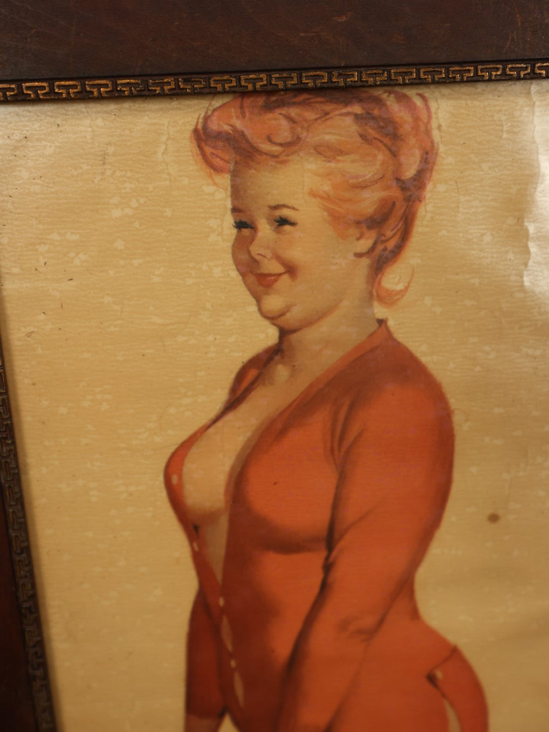 Lot 049 - Vintage Framed Duane Bryers Hilda Print, Plus Size Pin Up, Standing By Stove