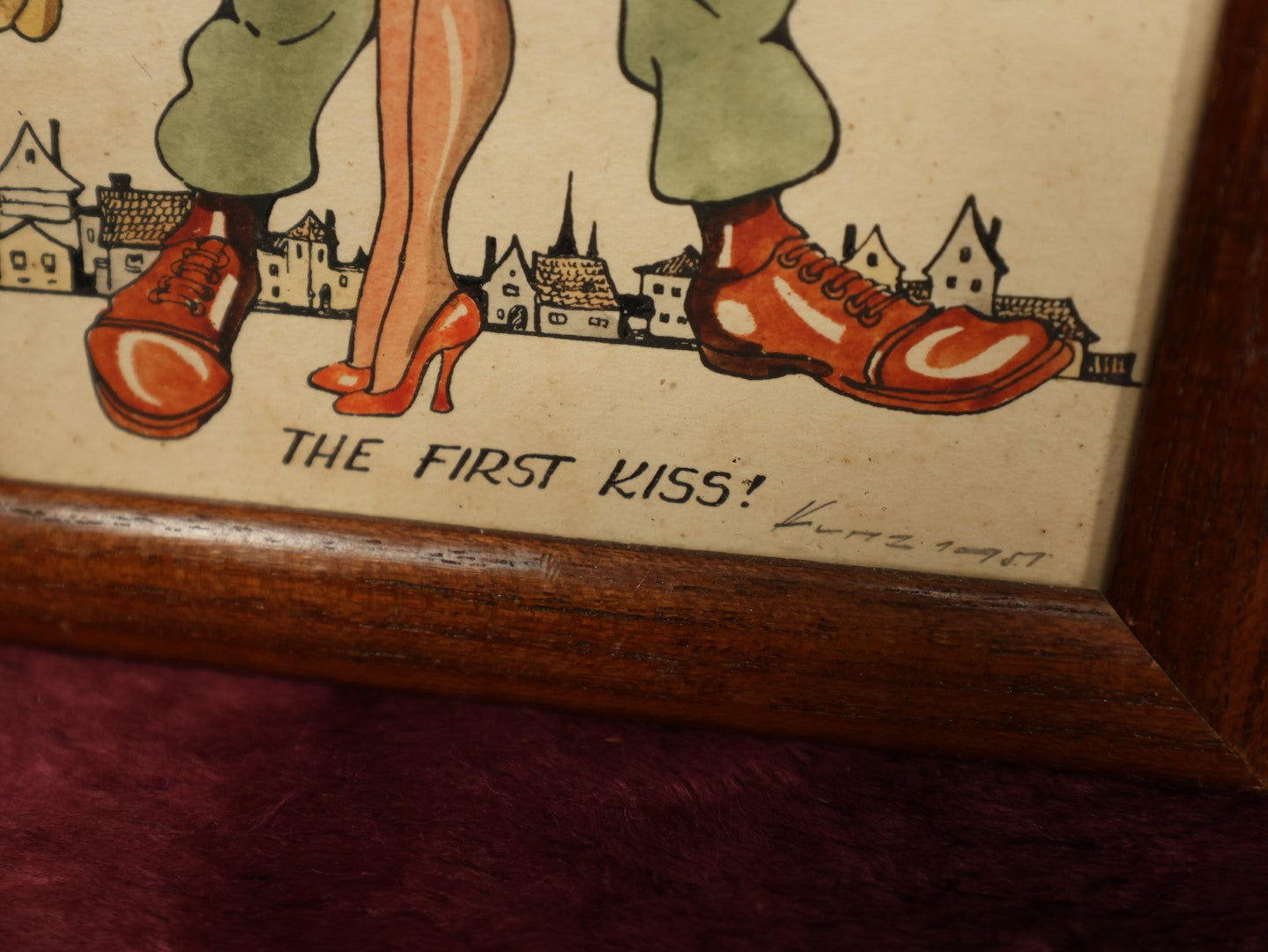 Lot 050 - Vintage Canadian Military Drawing, Post World War II Era, Titled "The First Kiss," Soldier Kissing Woman With Breast Exposed, Signed Kunz (?), K4477 On Back, May Be A Print